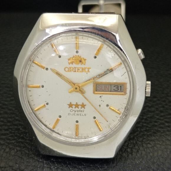 Vintage 1978 Orient Automatic Mens Silver Watch W/daydate & Gold accents - Picture 3 of 9